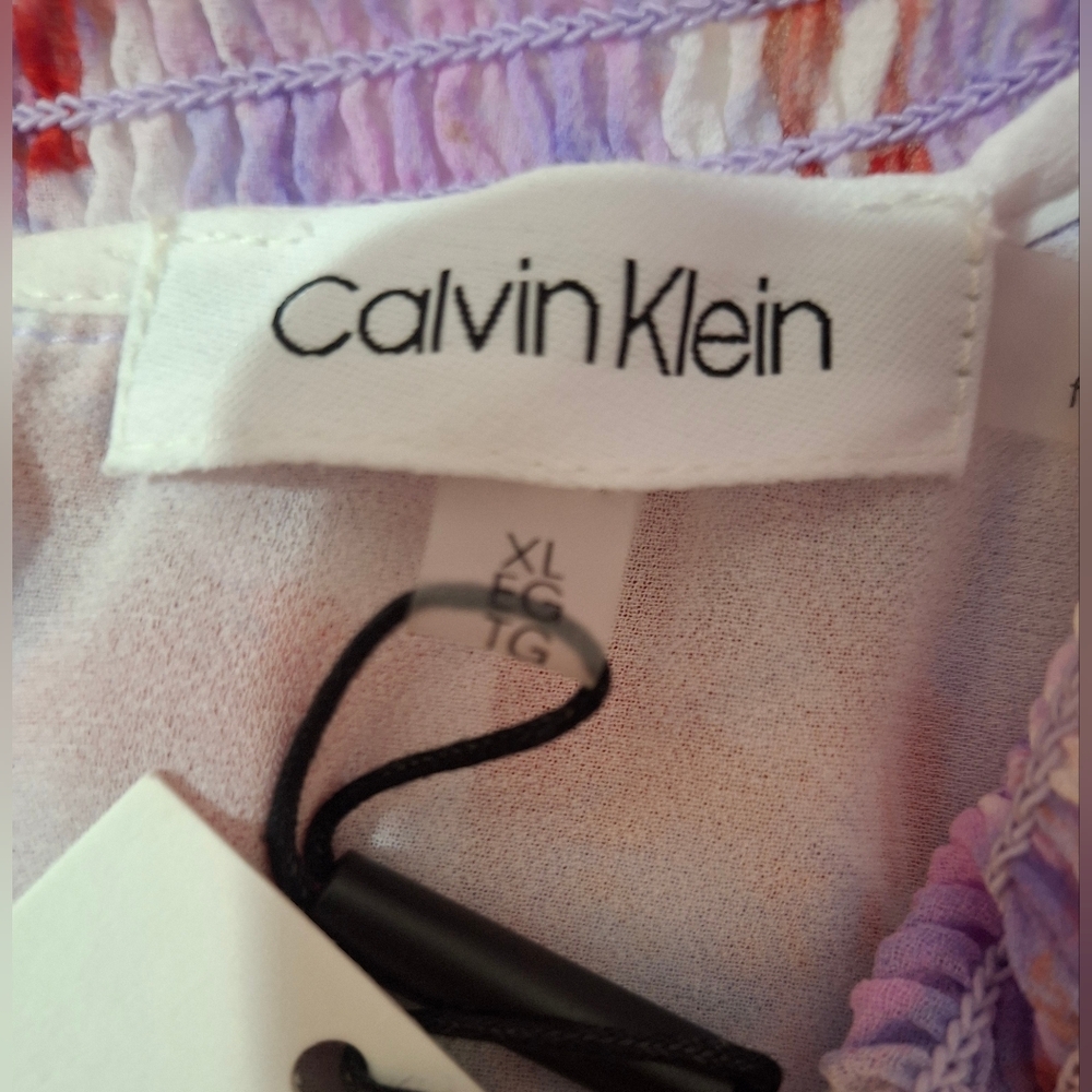 New Calvin Klein Purple Floral Sleeveless Lined Smocked Neck Top Size XL - Picture 3 of 10